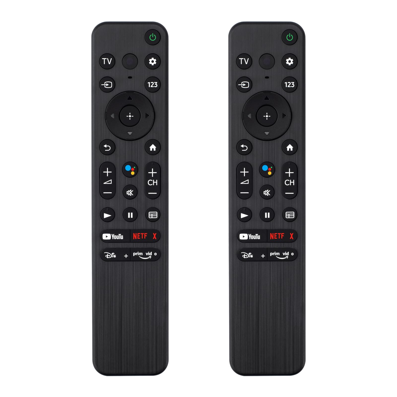 Image displaying the remote control with labels pointing to each button and its function, including TV Power, Quick Settings, Control Menu, Input, Google, Back, Home, Volume Keys, Play, Guide, and Shortcut keys.
