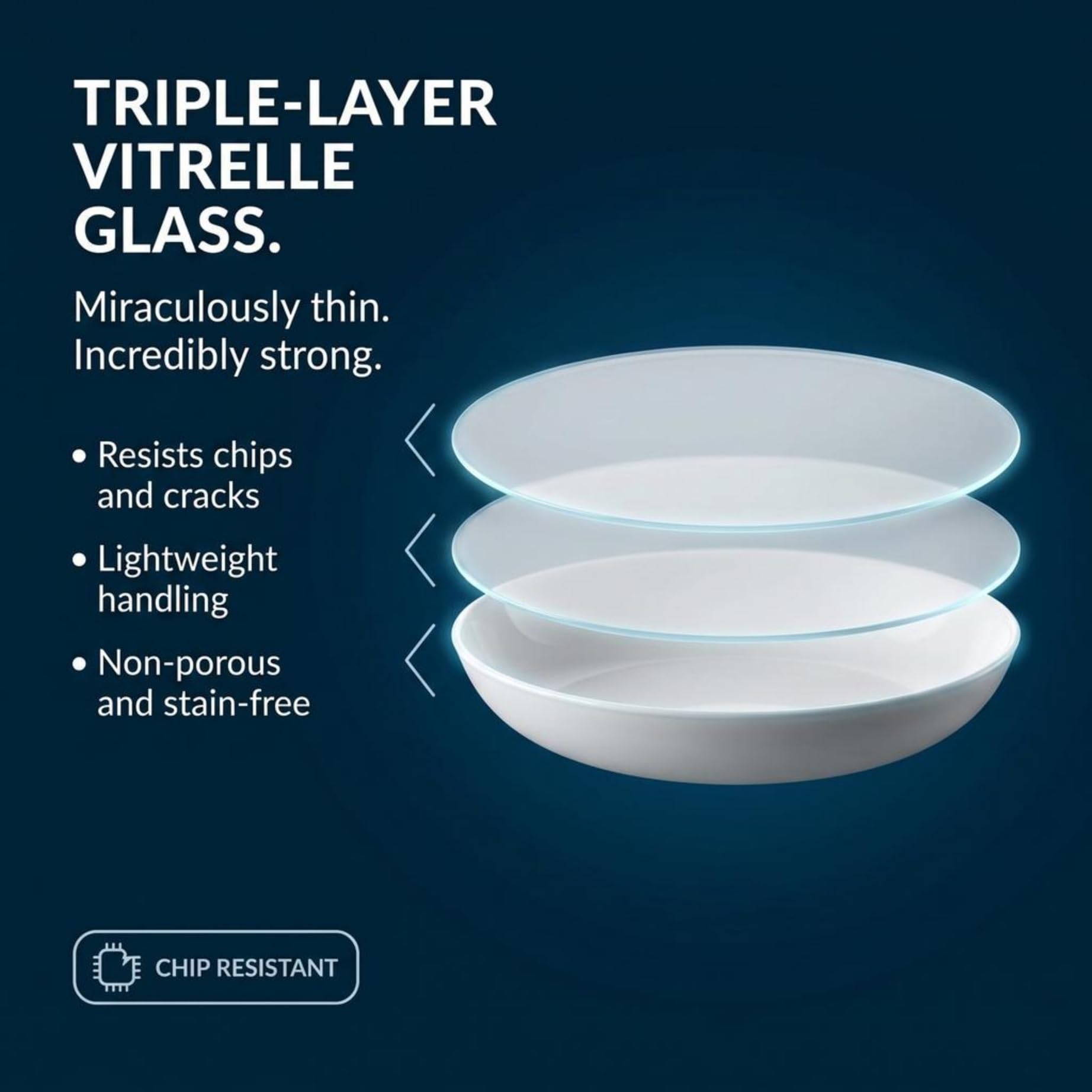 Corelle Vitrelle Lot de 4 grands bols à repas en verre de 850,5 g pour 4 personnes, ensemble de bols compacts empilables pour salade et pâtes, passe au micro-ondes et au lave-vaisselle, blanc