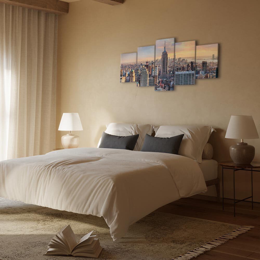 decomonkey Quadri Moderni Soggiorno New York Paesaggio, 5 pezzi, 150x75 cm | Tela strutturata su telaio in legno, decorazione da parete, natura, Quadro Stampa su Tela
