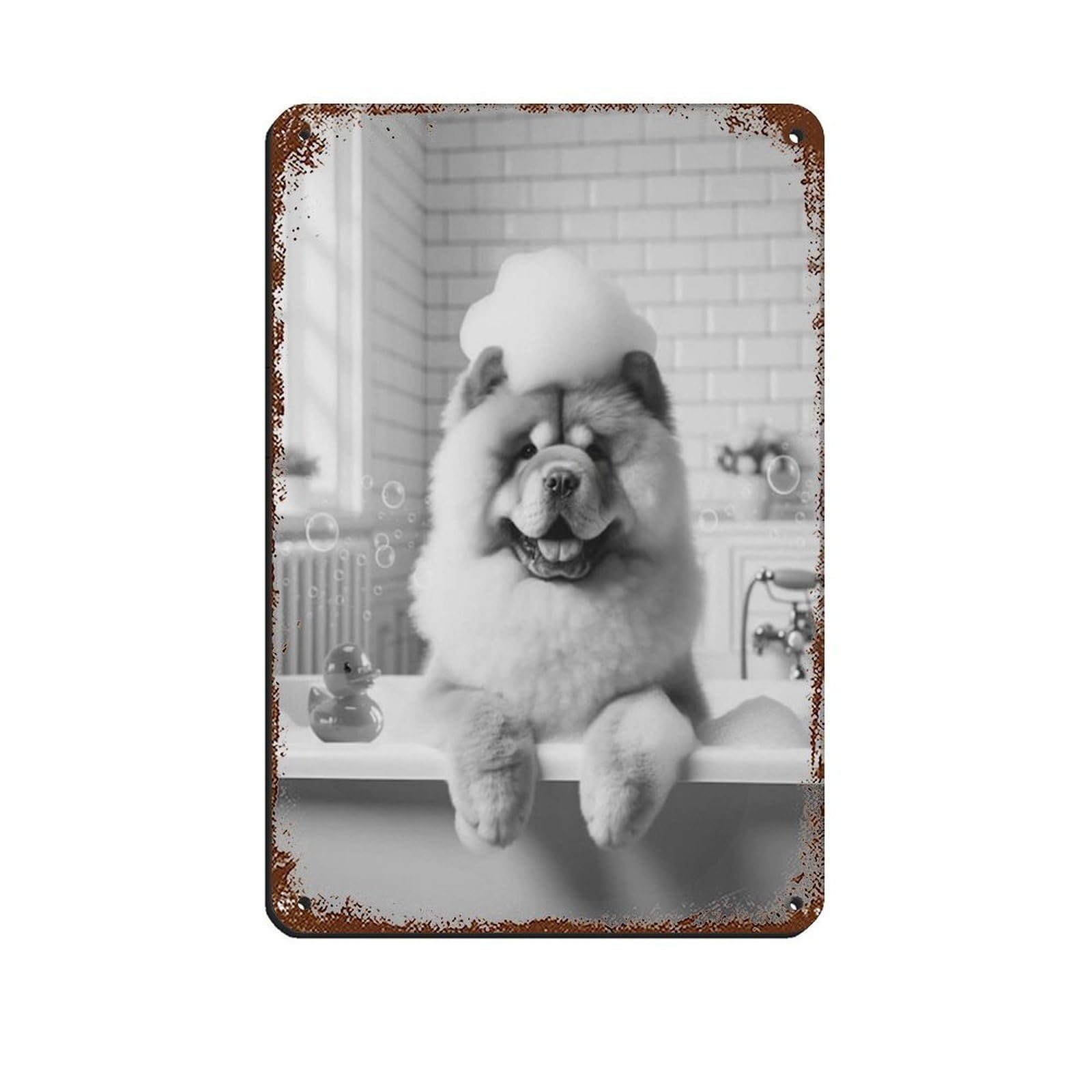 Lxwnze 20L X 30W Cm Chow Chow, Funny Bathroom Decor Retro Poster Metal Tin Sign Chic Art Retro Iron Painting Bar People Cave Cafe Family Garage Poster Wall Decoration 8X12inch(20X30cm)