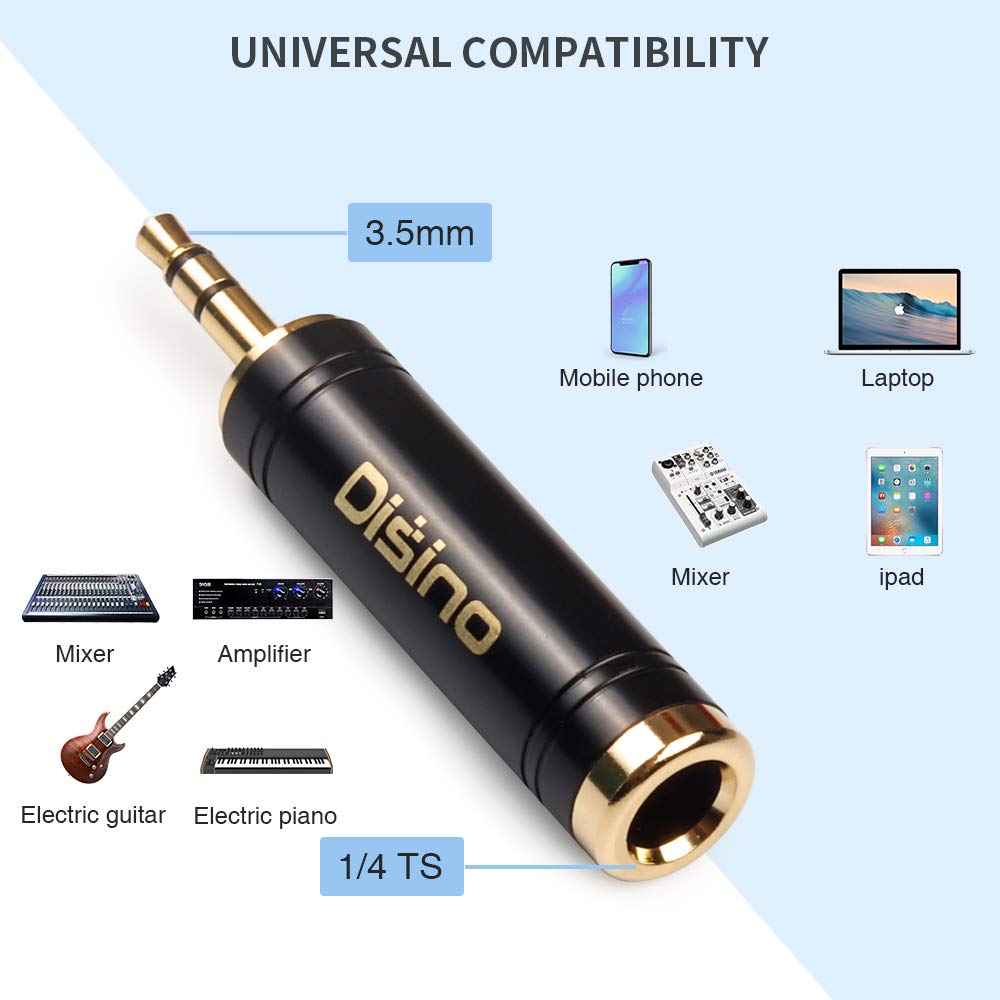 Adattatore per cuffie da 3,5 mm a 1/4 di pollice, jack maschio da 1/4 di pollice a mini jack femmina da 1/8 di pollice, adattatore stereo con interfaccia audio AUX in rame puro placcato oro