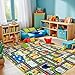 HBUFBUQ Car Rug Play Mat 2.6x5 Feet - Road Rug for Kids with Hospital & Hotel Design, Toy Car Carpet for Toddler City Play Mat Imaginative Playrooms & Family Game Time