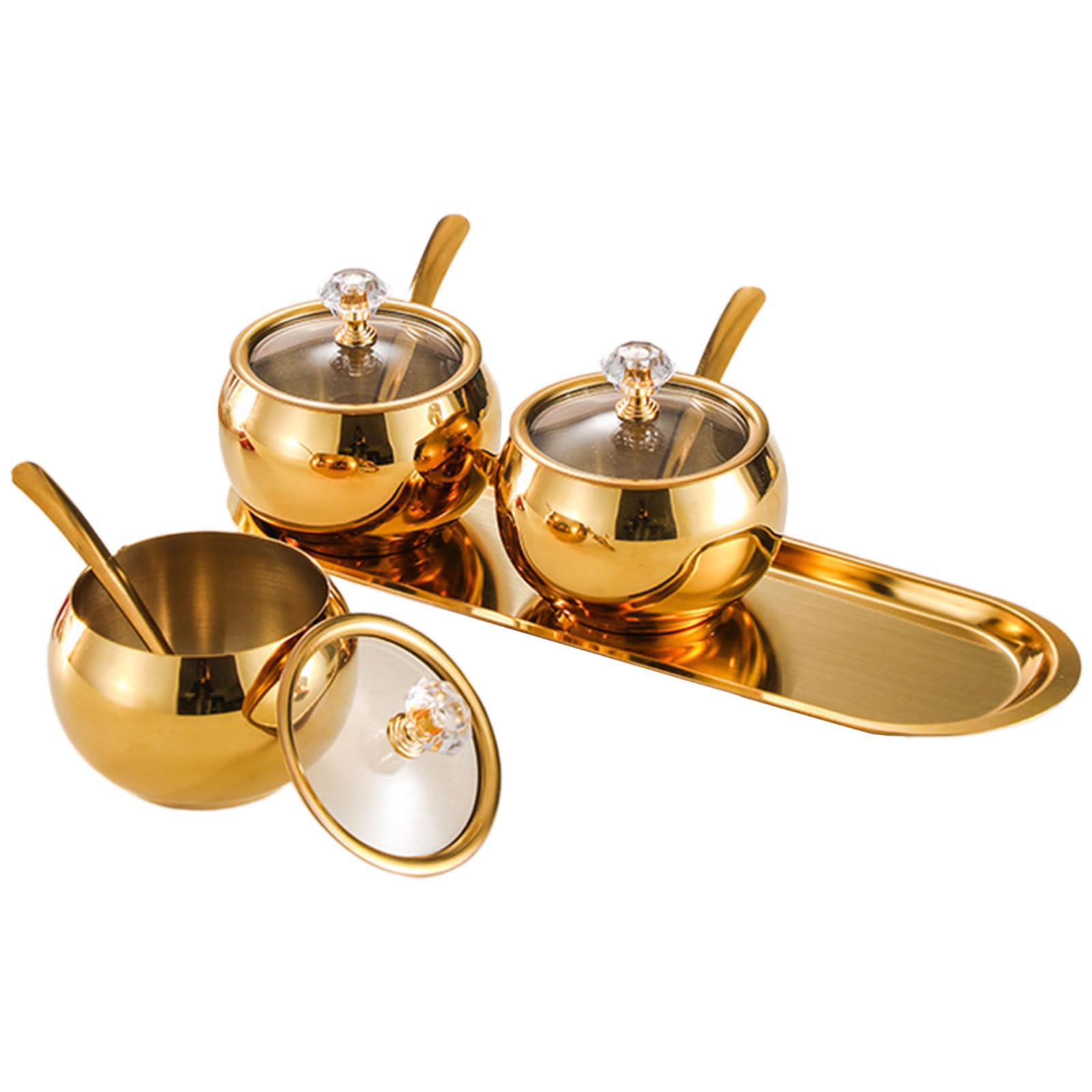 Générique Coffret d ' assaisonnement Polyvalent en Acier Inoxydable 304, 3 Compartiments, Pots à épices avec cuillères de Service et Plateau, boîte d ' assaisonnement avec cuillère