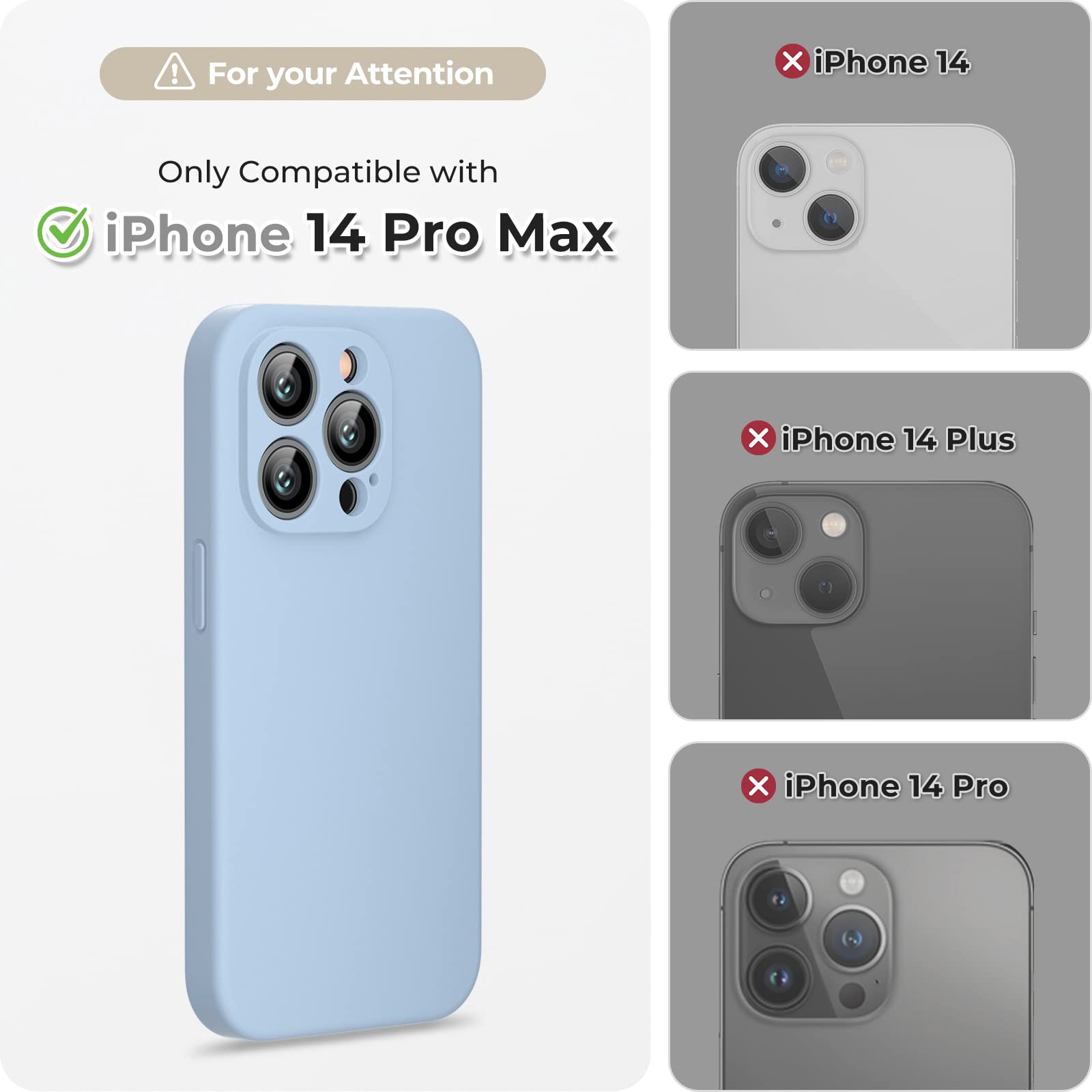 GOODVISH 3 in 1 Cover per iPhone 14 Pro Max Silicone per 6,7", con 2 Pezzi di Pellicola Protettiva, iPhone 14 Pro Max Custodia per Cellulare Antiurto Resistente 360° Protezione, Blu Grigio
