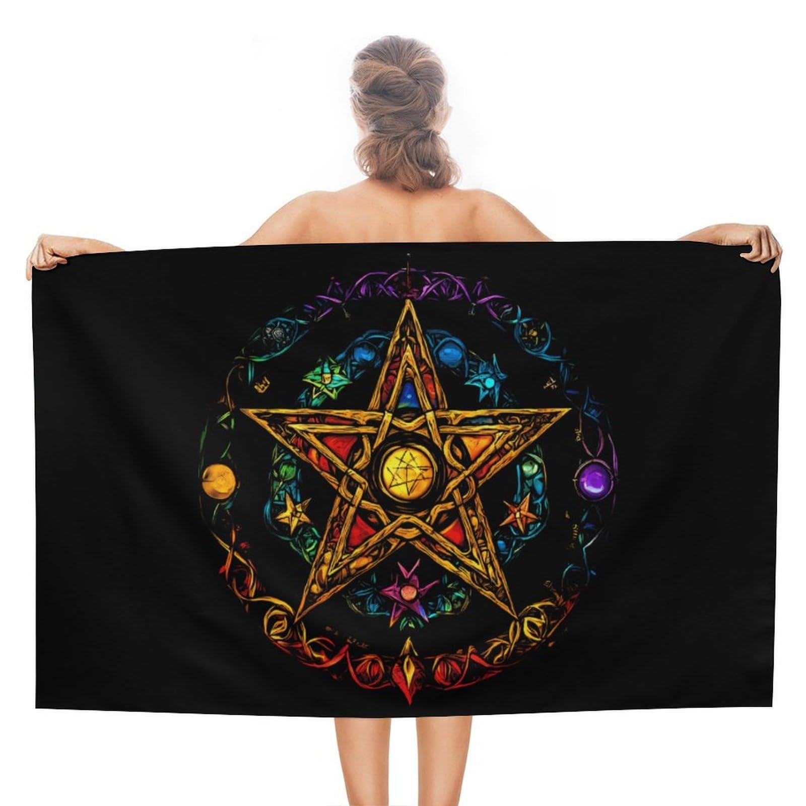 CGSBNGHA Wiccan Pentagram Witchcraft Magic Pagan Star Beach Towels Soft Bathroom Bath Pool Swim Towels for Women Men