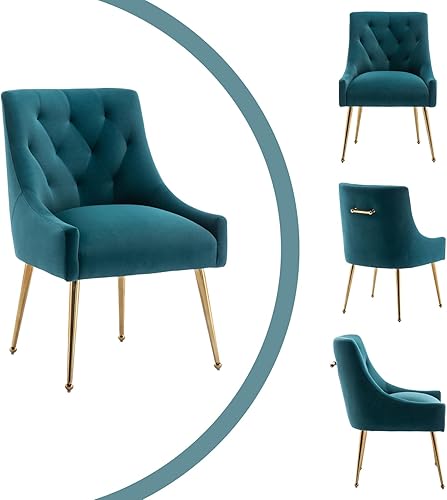 Miniatura 4 de Juego de 2 sillas de comedor de terciopelo, sillas laterales de patas doradas, sillas de comedor de mediados de siglo, sillas decorativas modernas