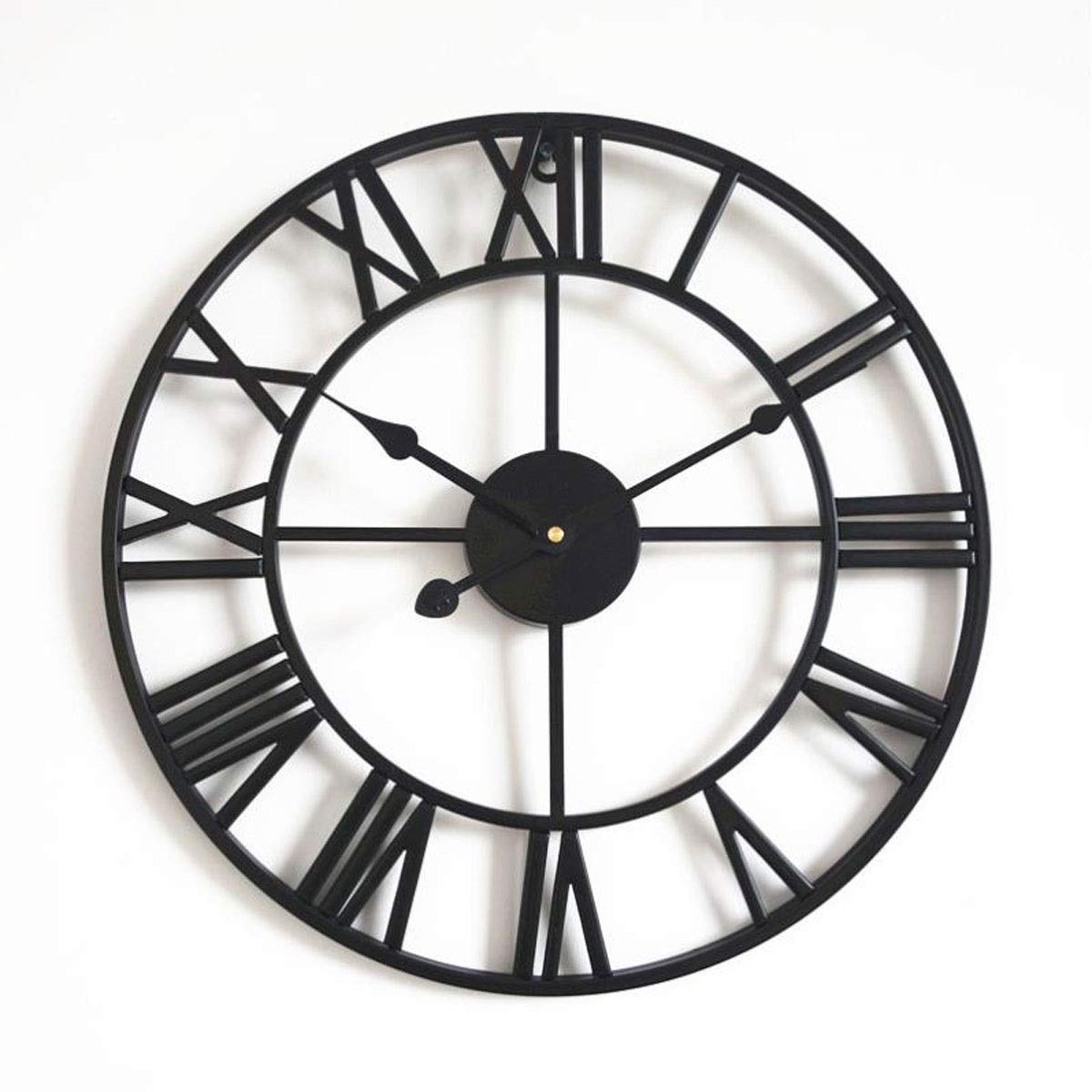 KRXSOBNV wall clock, With Big Roman Numerals Giant Open Metal Large Indoor Outdoor Garden Silent Wall Clock(Black,60cm)