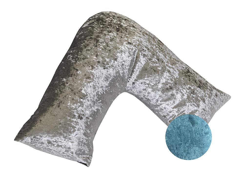 Lancashire Beddineg Aqua V Shape Pillow With A Colour Crushed Velvet Cover