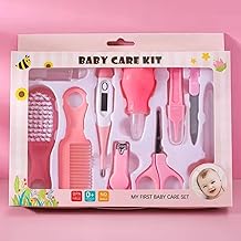 HURRYSHOPPY 10 Piece Baby Care Grooming & Healthcare Kit for New Born With Nail Clippers, Thermometer, Hair Brush, Scissors, Nasal Aspirator Safe & Portable Baby Essentials for Infant & Toddler Gift (Pink)