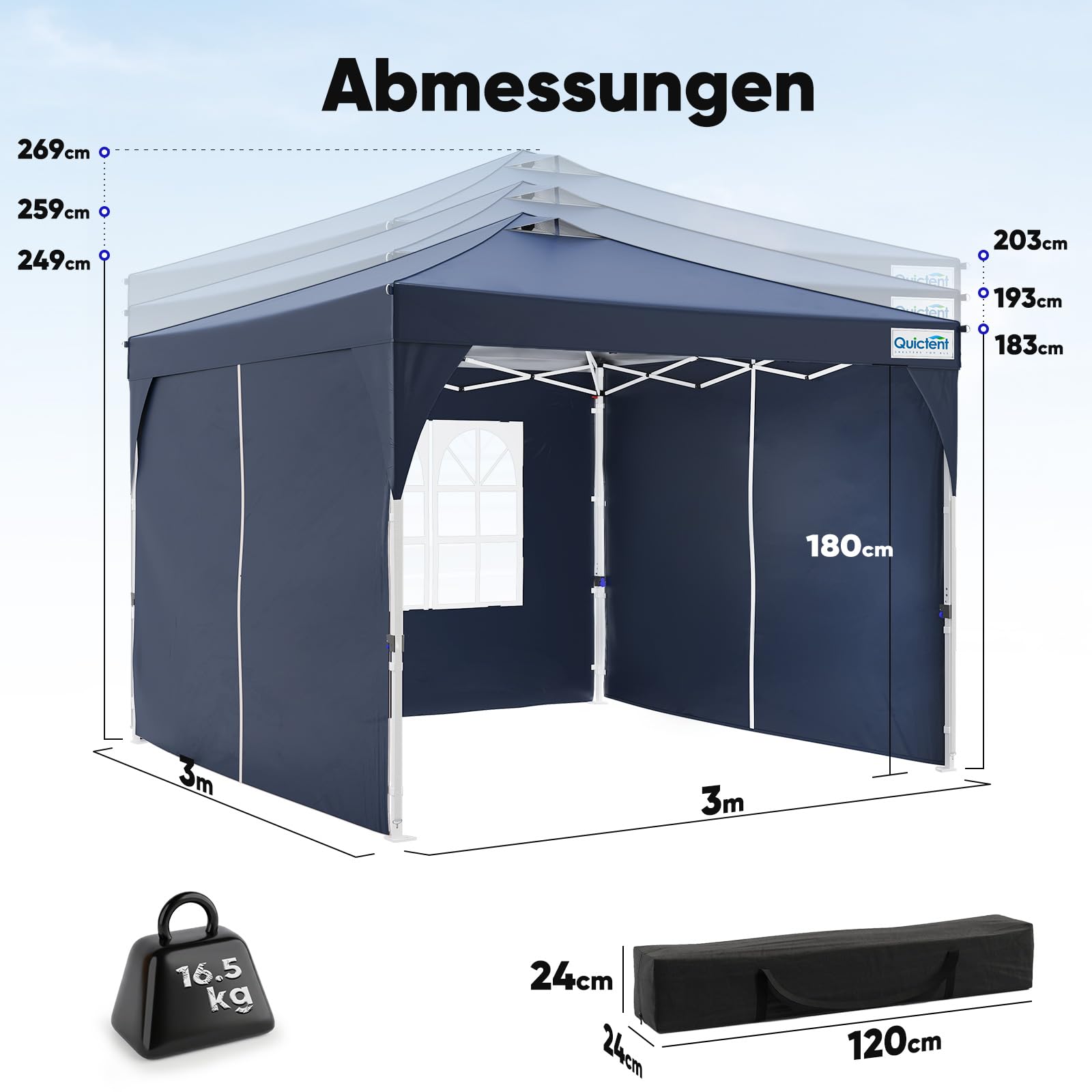 Quictent Faltpavillon 3x3m wasserdicht