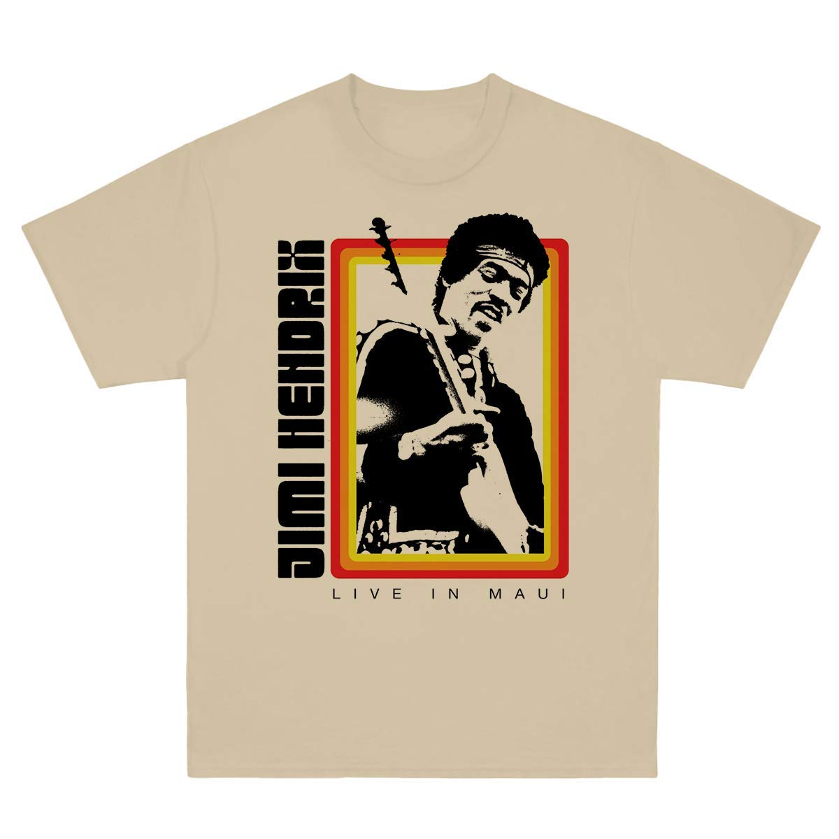 Jimi Hendrix Unisex-Adult Standard Tan Live in Maui Short Sleeve Classic Fit T-Shirt