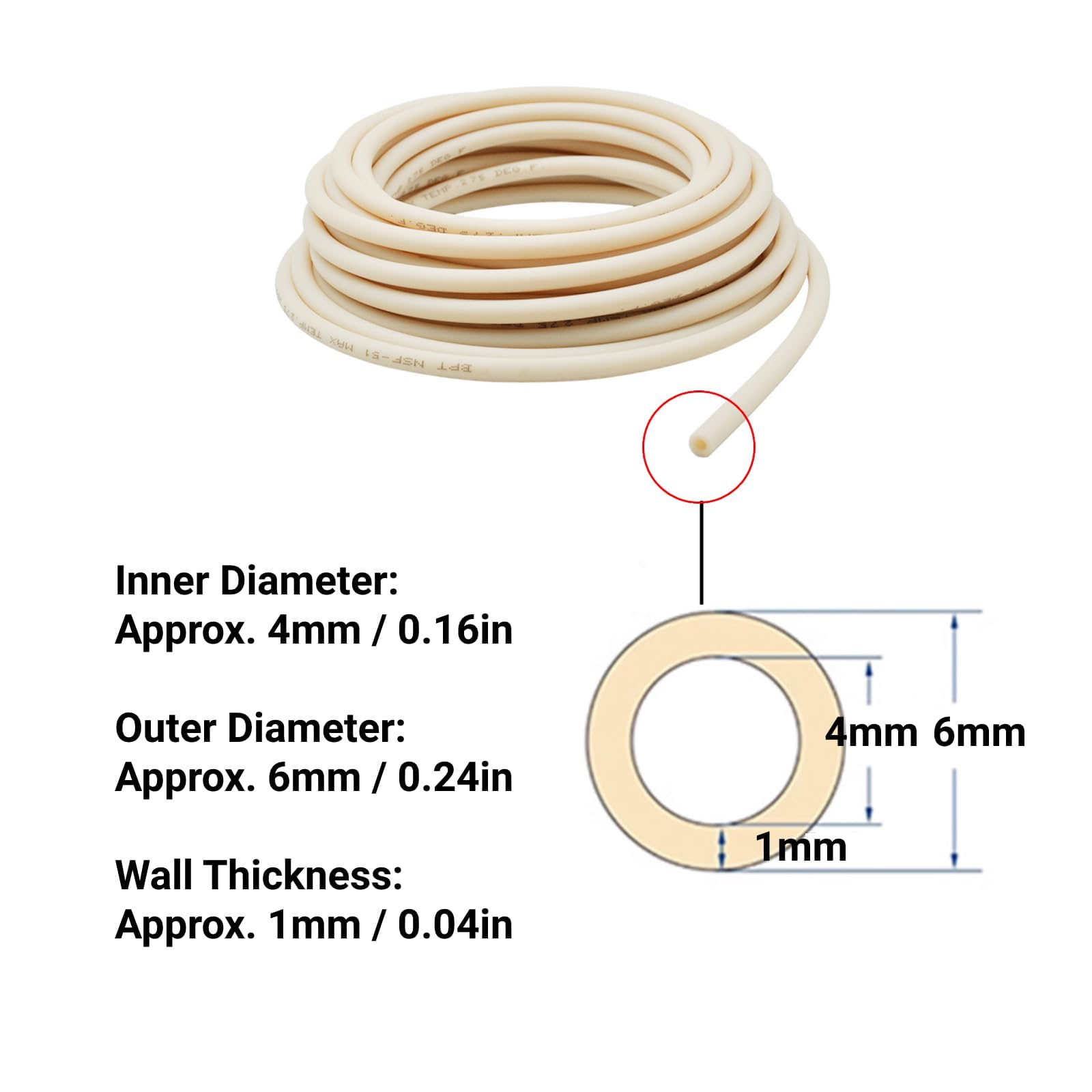 Tubo de Bomba Peristáltica BPT de 4x6 mm (1 Metro), de Goma, Resistente a Altas Temperaturas (-60°F a 275°F), para Aplicaciones de Laboratorio y Biomédicas