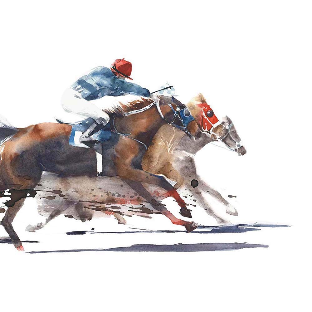 Wee Blue Coo Racing Horses With Jockey Art Print Poster Wall Decor 12X16 Inch