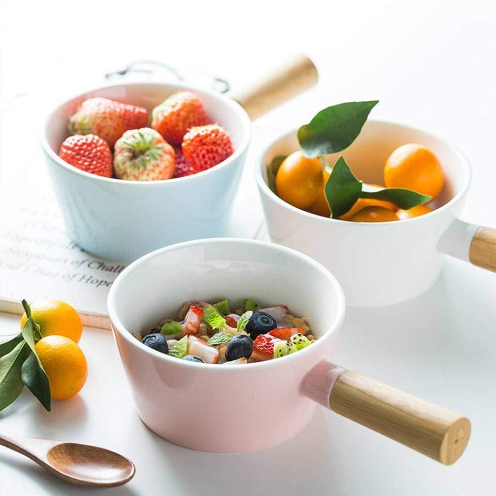 Suppenschüsseln im japanischen Stil mit Griff, 400 ml Holzgriff Verbrühungssicherer Salat Dessert Obstkeramik Geschirr-Pink