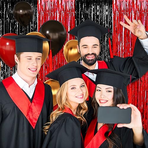 Image of 6 Pack Black Red Foil Fringe Curtain Backdrop, 3.28Ft x 8.2Ft Metallic Tinsel Foil Fringe Streamer Curtains for Photo Booth, Christmas Day, Thanksgiving, Wedding, New Year Party Decorations