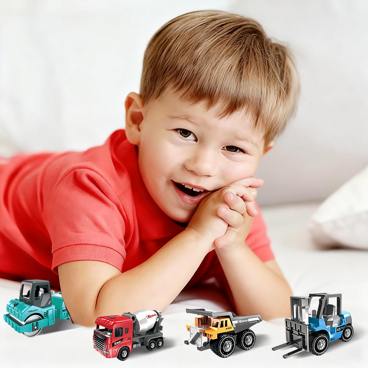 Camiones de Construcción Juguetes, 6PCS Camiones Juguetes, Mini Coches Vehículos de Construcción, Set de Vehículos Push and Go con Grúa, Excavadora, Educación Regalos
