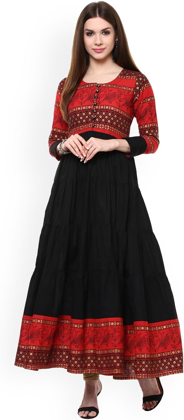 Dream Angel Fashion Womens Tunic Top to Wear with Leggings Kurta Kurtis Indian Party Wear (Black & Red, Medium)