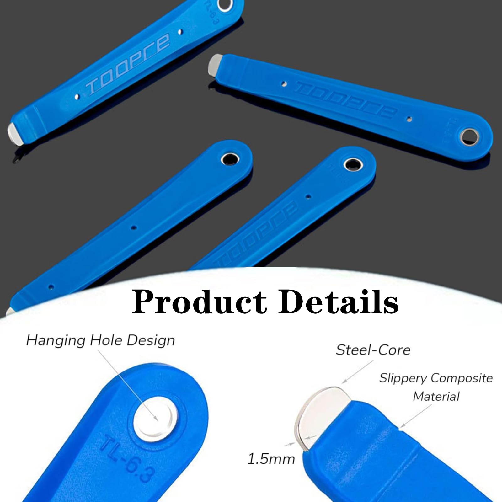 Zhouocea 2 PCS Steel-Core Tyre Levers Professional Bike Tire Levers Tyre Levers Premium Steel Bicycle Tire Levers for Bicycle Tire Removal(5.9 Inches) - Image 3