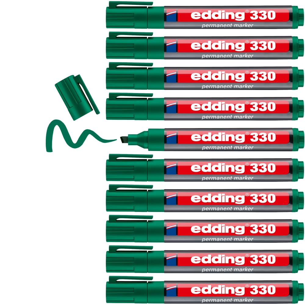edding 330 permanent markör - yeşil - 10 kalem - 1-5 mm kesik uçlu