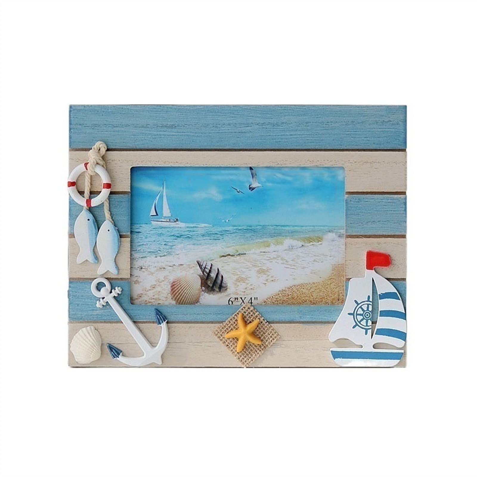 Photo Frame Ocean Style 6-inch Photo Frame Creative Desktop Decoration Wooden Display(B)