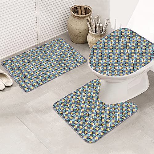 3 teiliges Badematten Set rutschfest U-FöRmige Duschvorleger,Spalier, viktorianisches barockes altes Muster in… – Bild 6