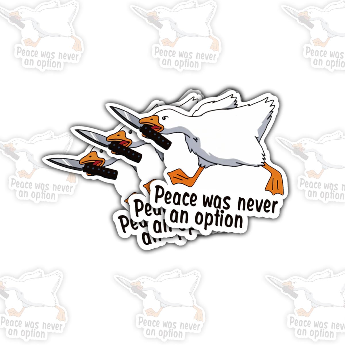 3 Pcs Peace was Never an Option Silly Goose Sticker, Strong Goose Knife Chick Meme Sticker, Peace was Never an Option Decals for Notebook Water Bottle