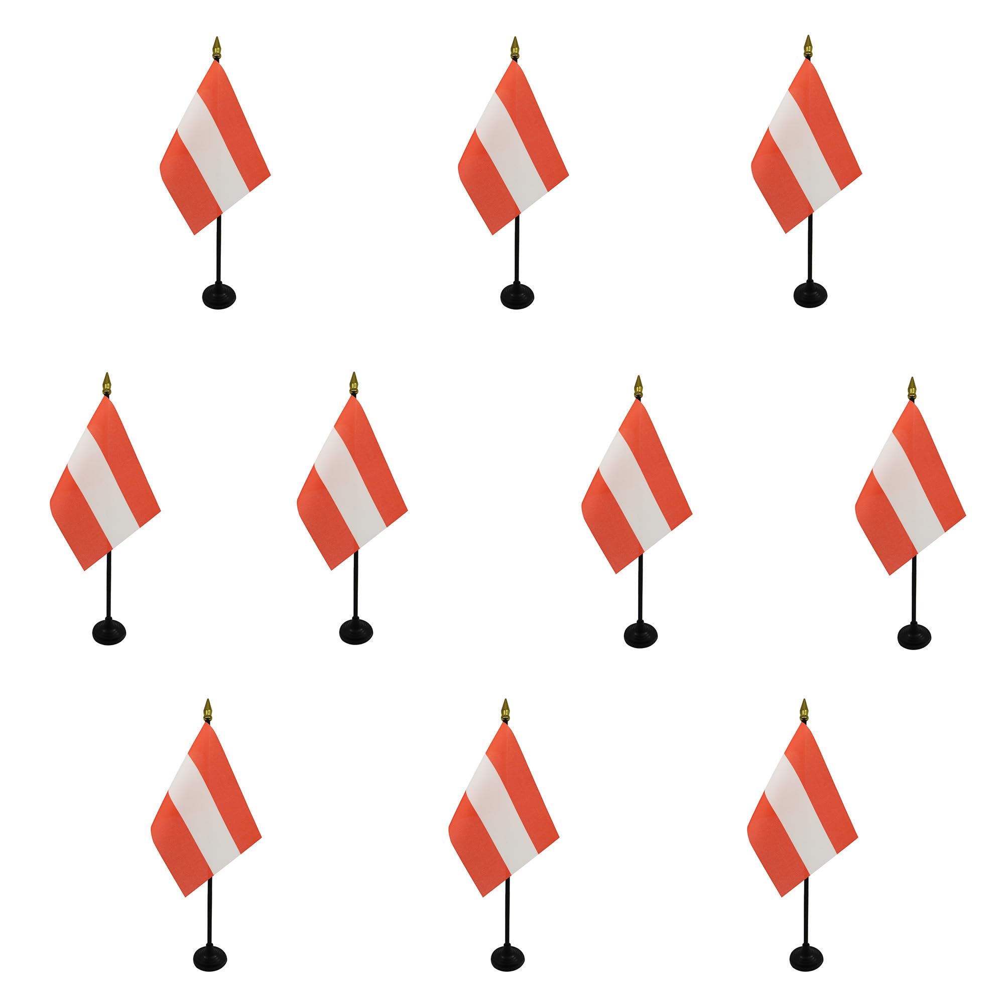 AZ FLAG - Set of 10 Austria Table Flag 4'' x 6'' - 10 Small Austrian Mini Desk Flags 100% Polyester 15 x 10 cm - Office Flag with 10'' Pole - Golden Spear