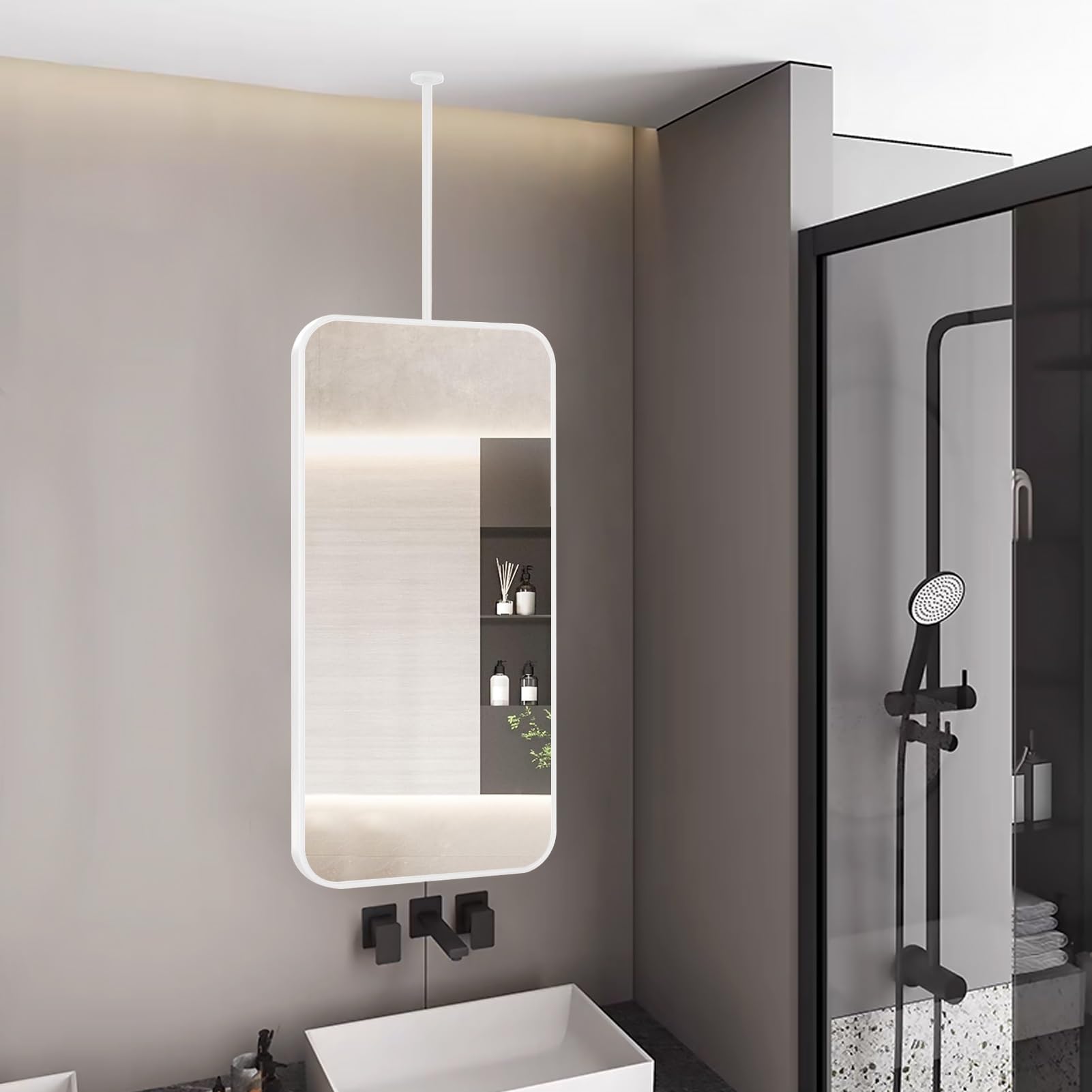 FGXHHS Decorative Wall Mirror Bathroom Vanity Mirrors, Nordic Rectangle Ceiling Hanging With Metal Framed - Customizable Boom(50cmx70cm)