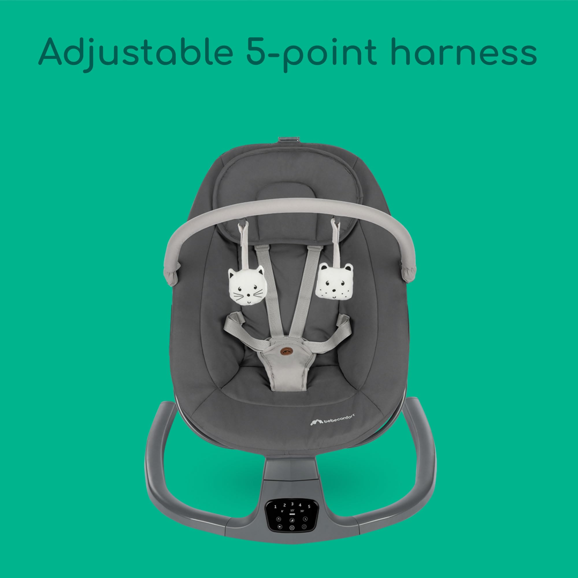 Bebeconfort Jolana Balançoire électrique pour bébé 0-6 mois (9 kg), détection automatique de mouvement, 12 chansons apaisantes, 5 sons de la nature, dossier réglable, 2 positions d'inclinaison