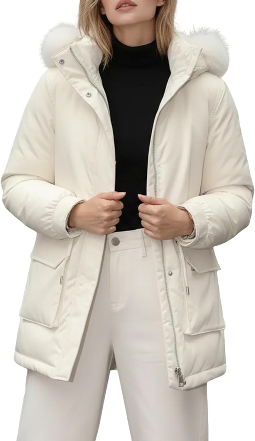 Women's Long Winter Parka Coat Warm Thicken Sherpa Lined Full - Faux Fur Hood Adjustable Drawstring Outerwear