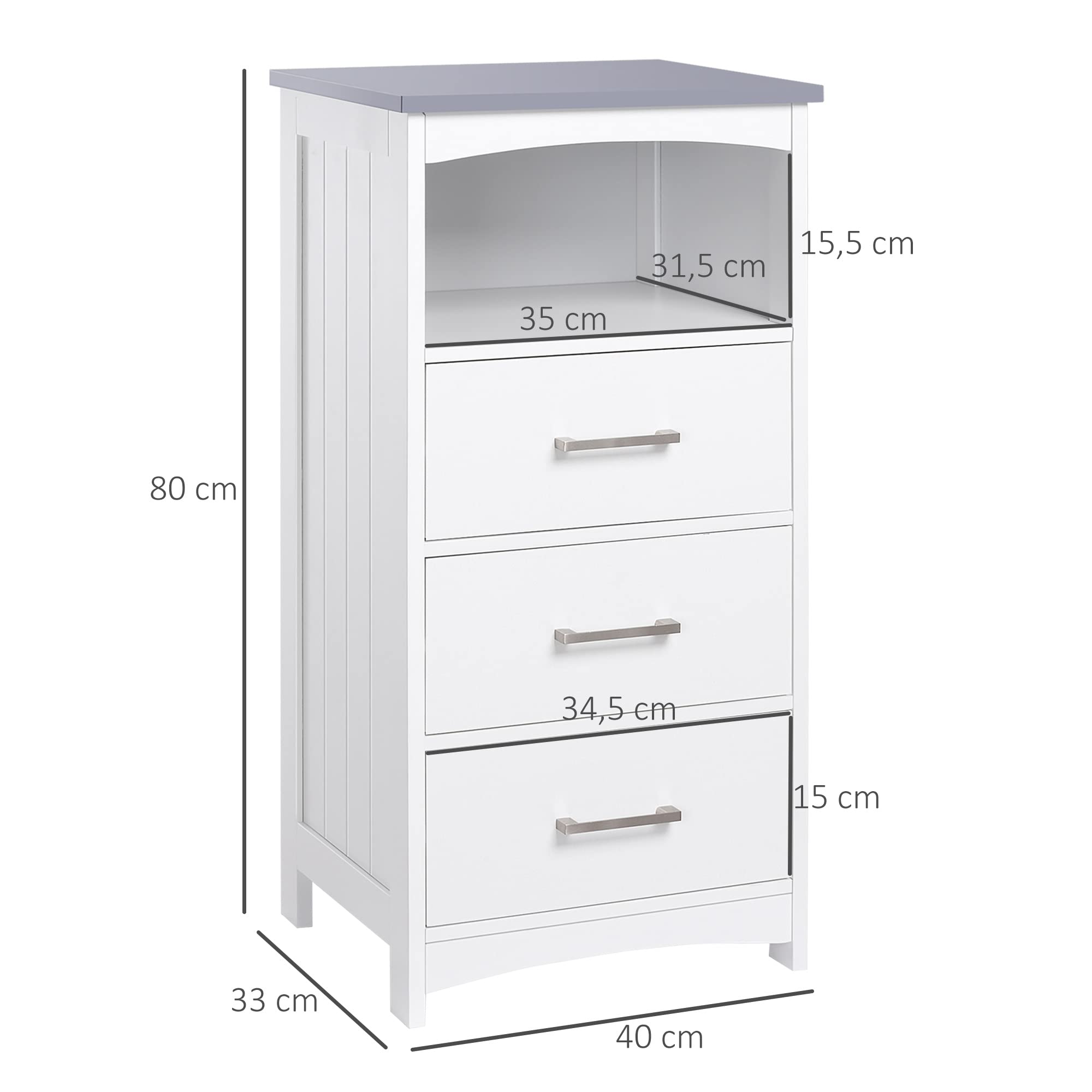 kleankin Badezimmerschrank Freistehender Badkommode Bademöbel Badschrank Schrank mit Schublade Weiß+Grau 40 x 33 x 80 cm