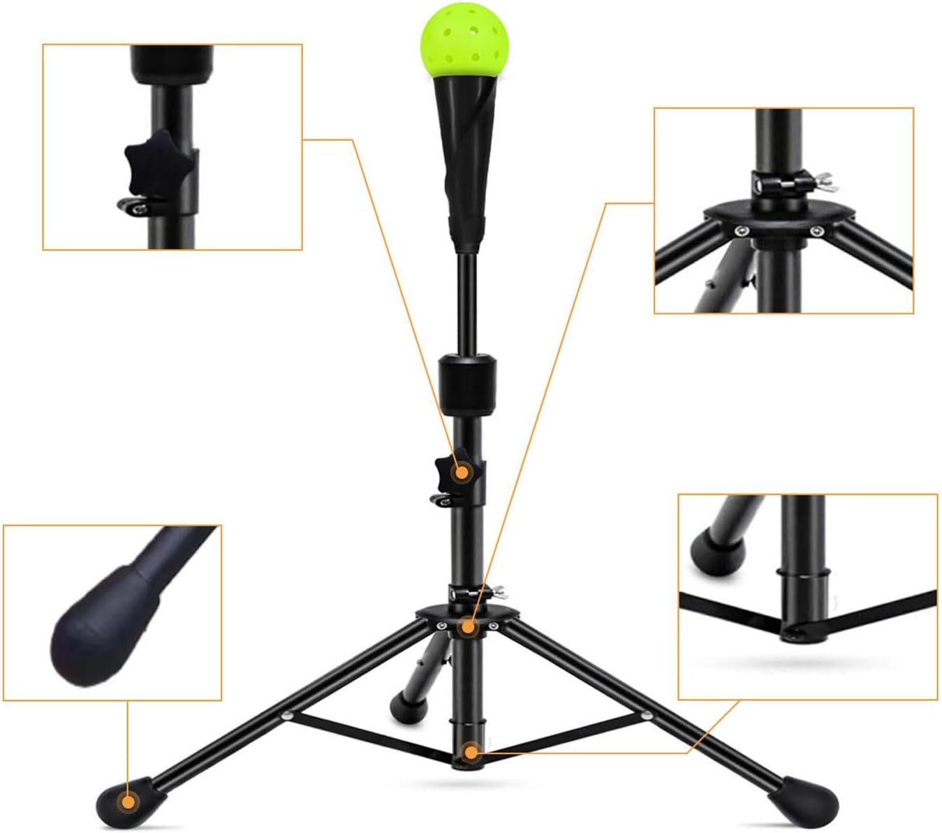 Baseball Batting Tee Heavy Duty Tripod Stand Adjustable Equipment Softball Hitter Iron Silicone Material Stable Base Suitable for Adults Young