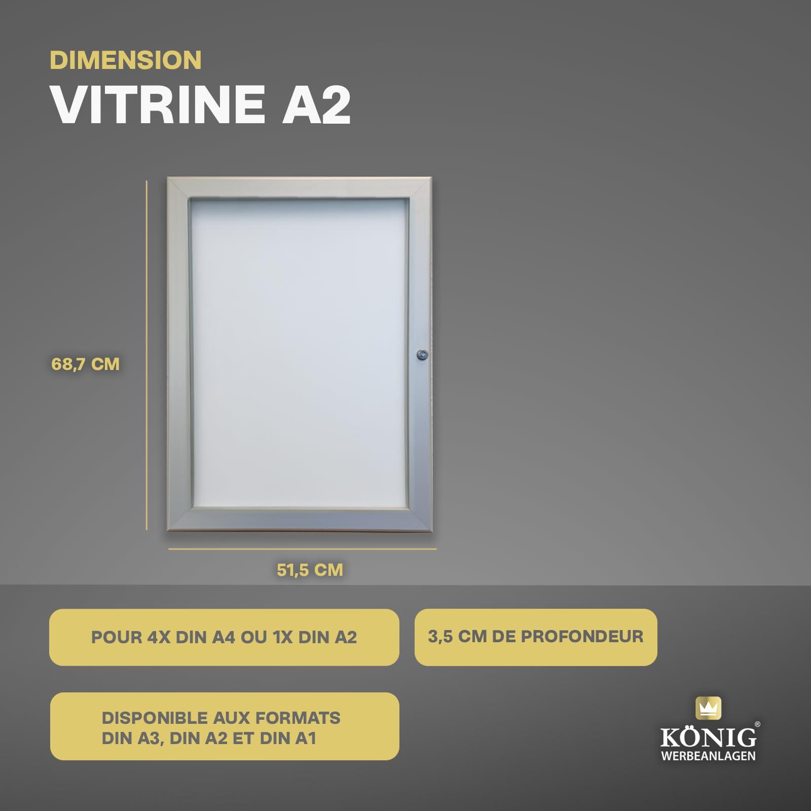 Vitrine d’affichage verrouillable Keitum Economy 4 x A4 | format paysage 515 x 687 mm | intérieur/extérieur | serrure | acrylique 2 mm | aluminium anodisé argent