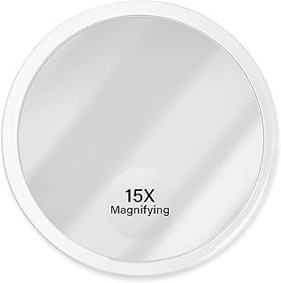 Jumbl 6” 15X Magnifying Mirror, Compact Suction Cup Makeup Mirror with 15X Magnification for Bathroom, Shower, Beauty & Skin Care, Brow Threading & Tweezing