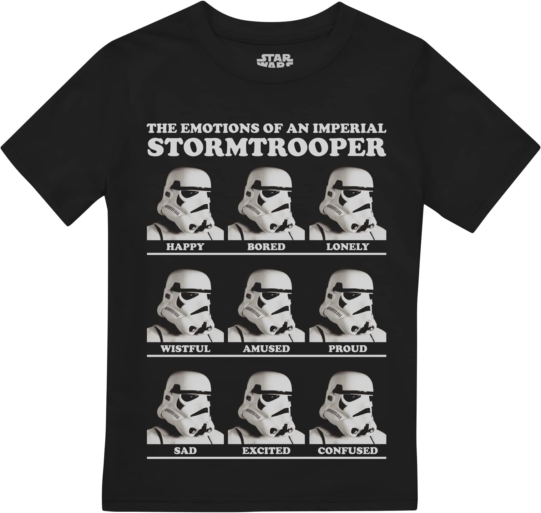 Cotton Soul Original Stormtrooper Emotions Boys T Shirt, Black, 10-12 Years