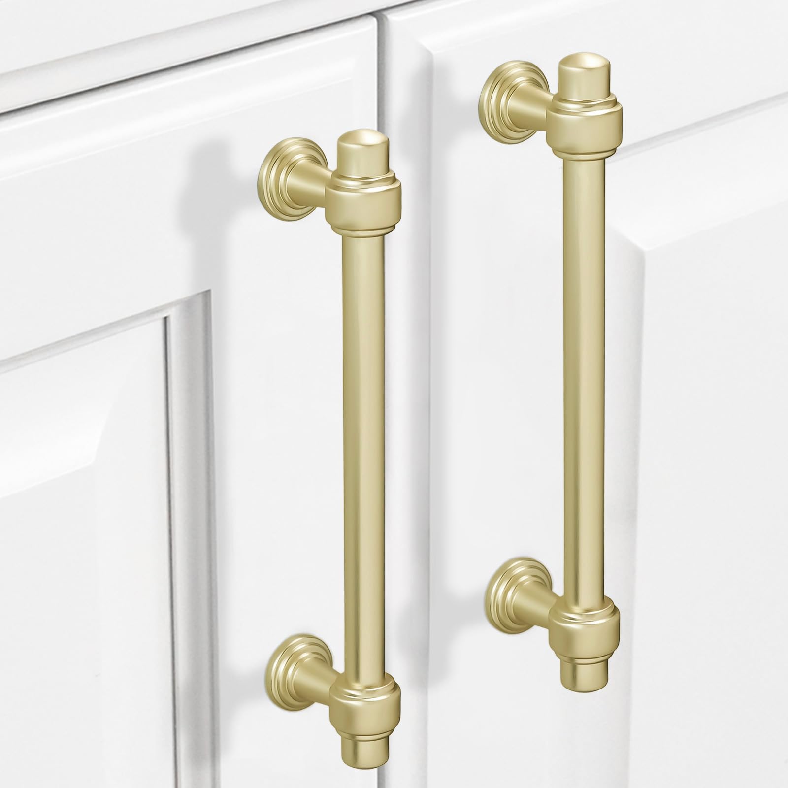 Paquete de 10 manijas de latón cepillado de 5 pulgadas (128 mm) para gabinetes de cocina, tiradores de cajones dorados, manijas de gabinete de cocina, manijas de cajón