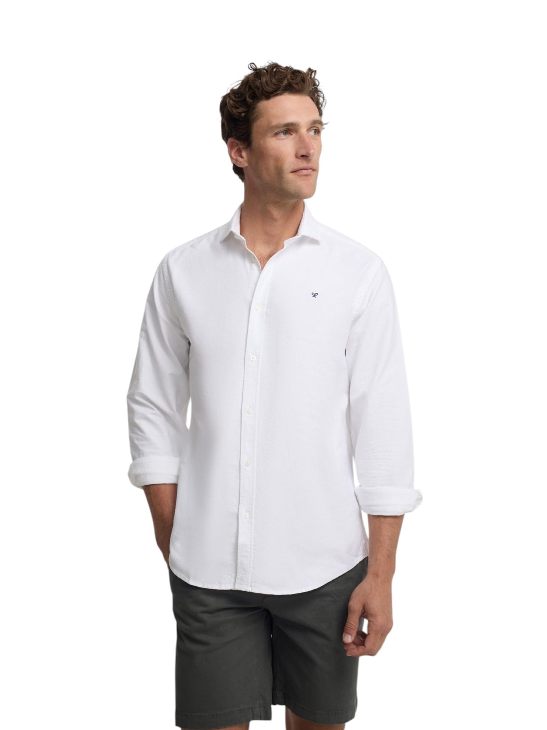 SILBON Camisa Sport Oxford Cutaway Manga Larga para Hombre