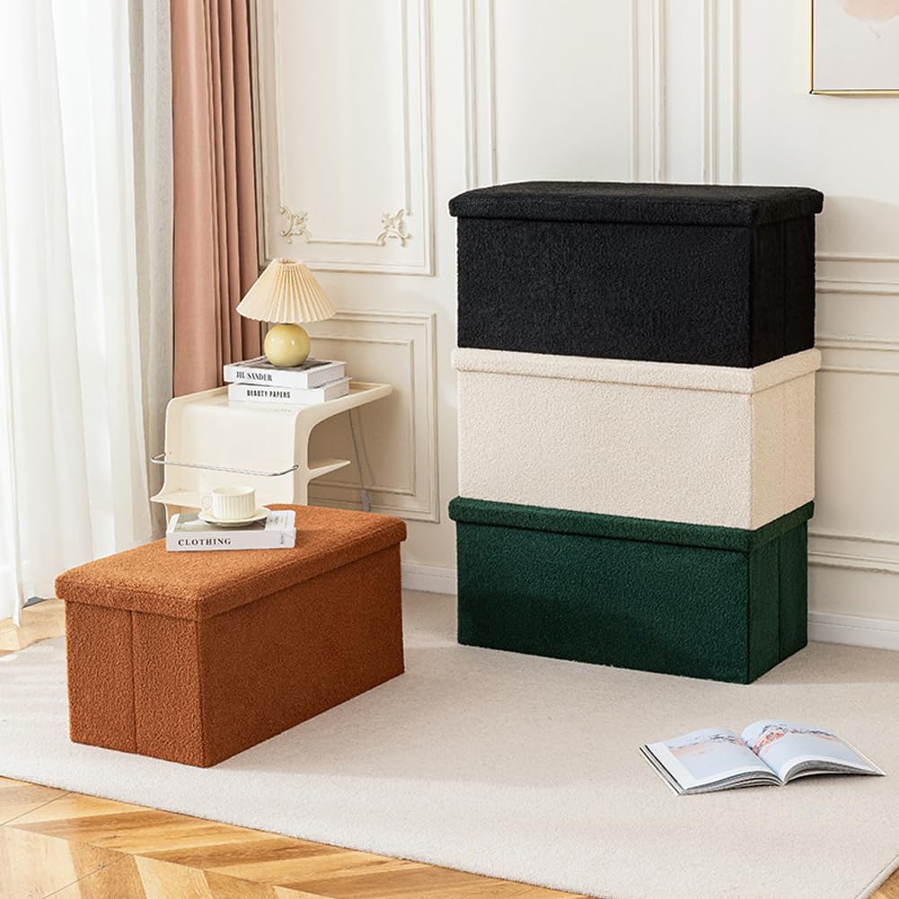 Baul Almacenaje Plegable, Puff Almacenaje y Asiento Acolchado Reposapies Salon Banco Almacenaje para Salón, Dormitorio o Pie de Cama Green 76x38x38cm