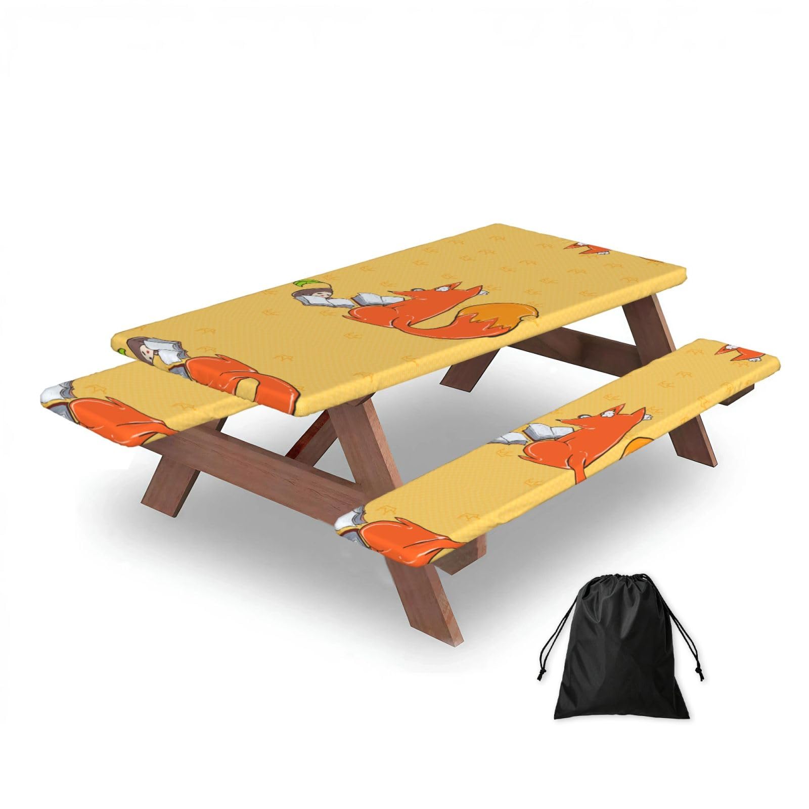 Zqytgfdc Black Sunflower Seeds And Foxes Rectangular Water-Repellent Picnic Tablecloths, Outdoor Camping, Picnic, Bbq