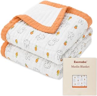 Muslin Baby Blanket, 6-Layer Cotton Infant Crib Quilt(Orange) | Oversize 42"x43" Newborn Swaddle Receiving Blanket, Toddler Stroller Nursery blanket for Boys Girls, Kids Bath Towel