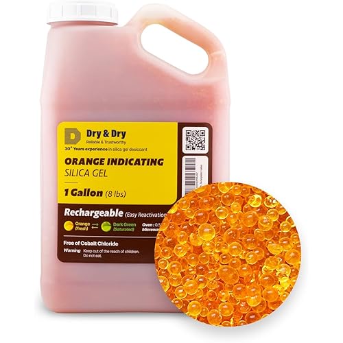 "Dry & Dry" [8 LBS] Premium Orange Indicating Silica Gel Desiccant Beads(Industry Standard 3-5 mm) - Rechargeable(1 Gallon)