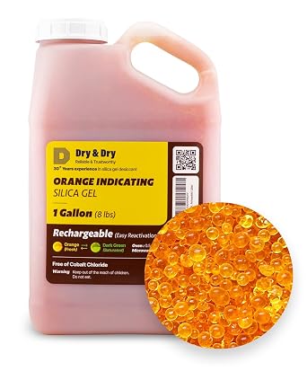 Dry & Dry [8 LBS] Premium Orange Indicating Silica Gel Desiccant BeadsIndustry Standard 3-5 mm - Rechargeable1 Gallon