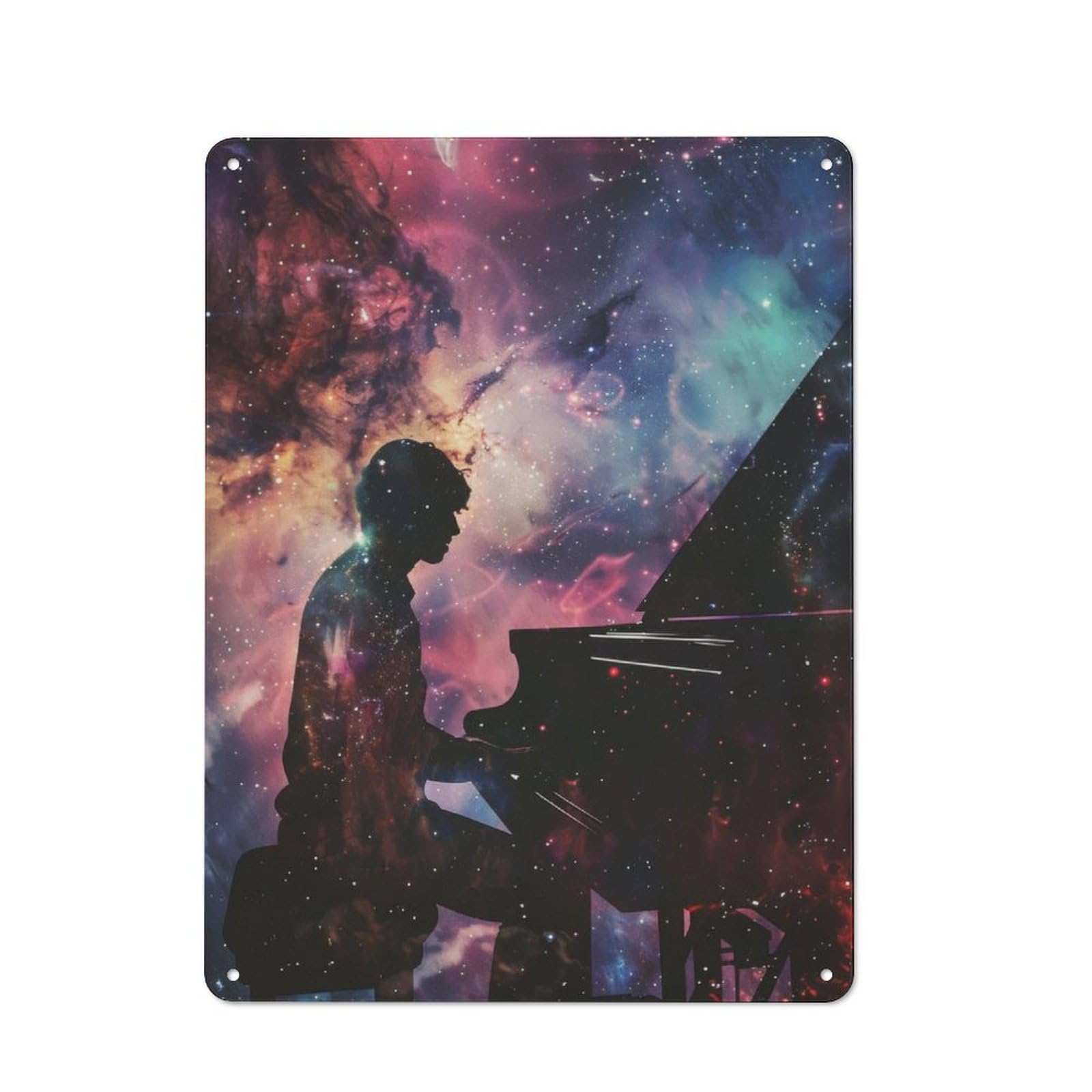 Junmoney Pianist Galaxy Silhouette Vintage Metal Plaque 40X30cm For Guest Room Or Hallway, A Decorative Christmas Gift For Guest Room Decorators