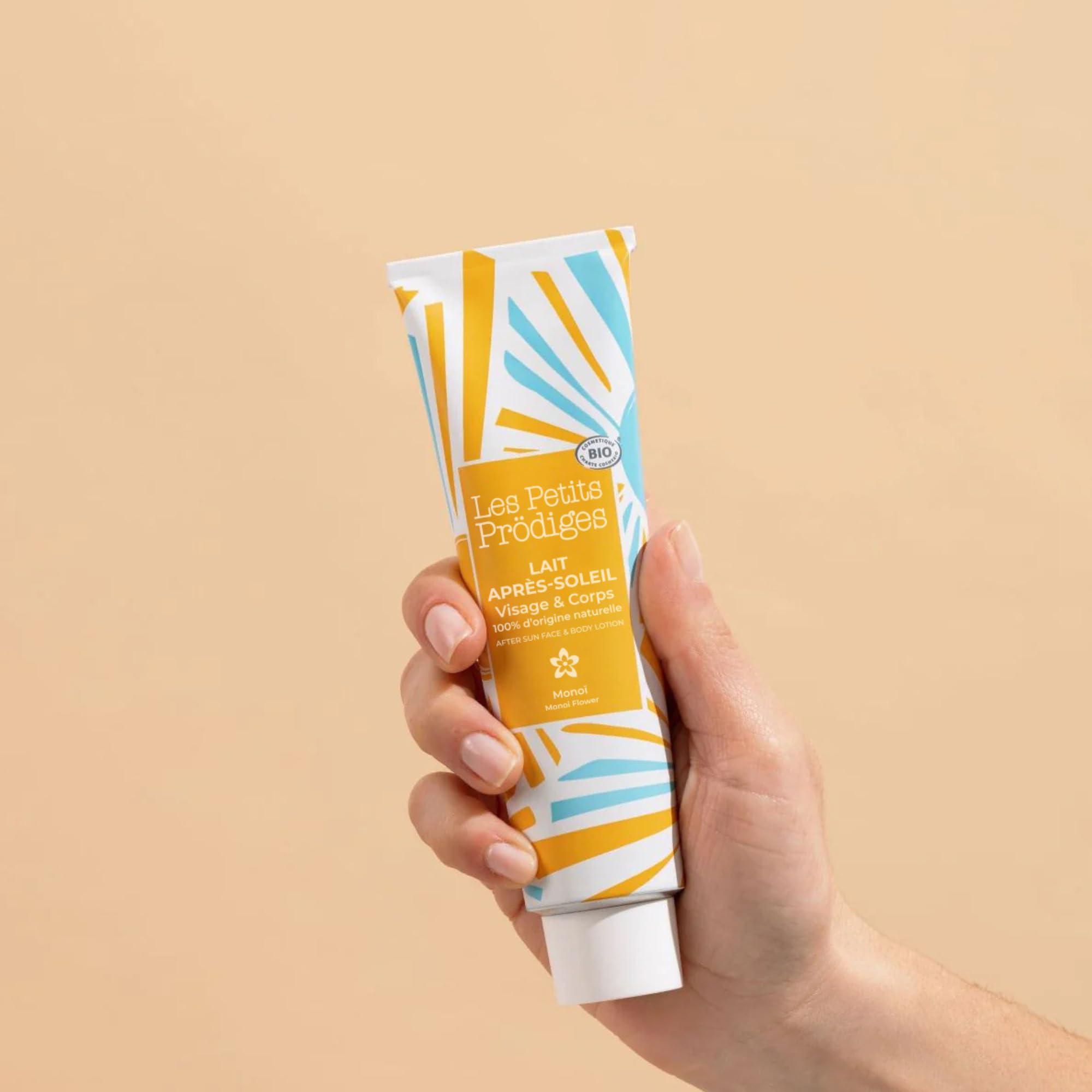 LES PETITS PRODIGES Lait Après Soleil Visage & Corps - Senteur Monoï - 100% Naturel, Bio, Hydrate, Apaise, Rafraîchit, au jus d'Aloe Vera - Tube en Aluminium recyclable - Fabriqué en France - 100ml