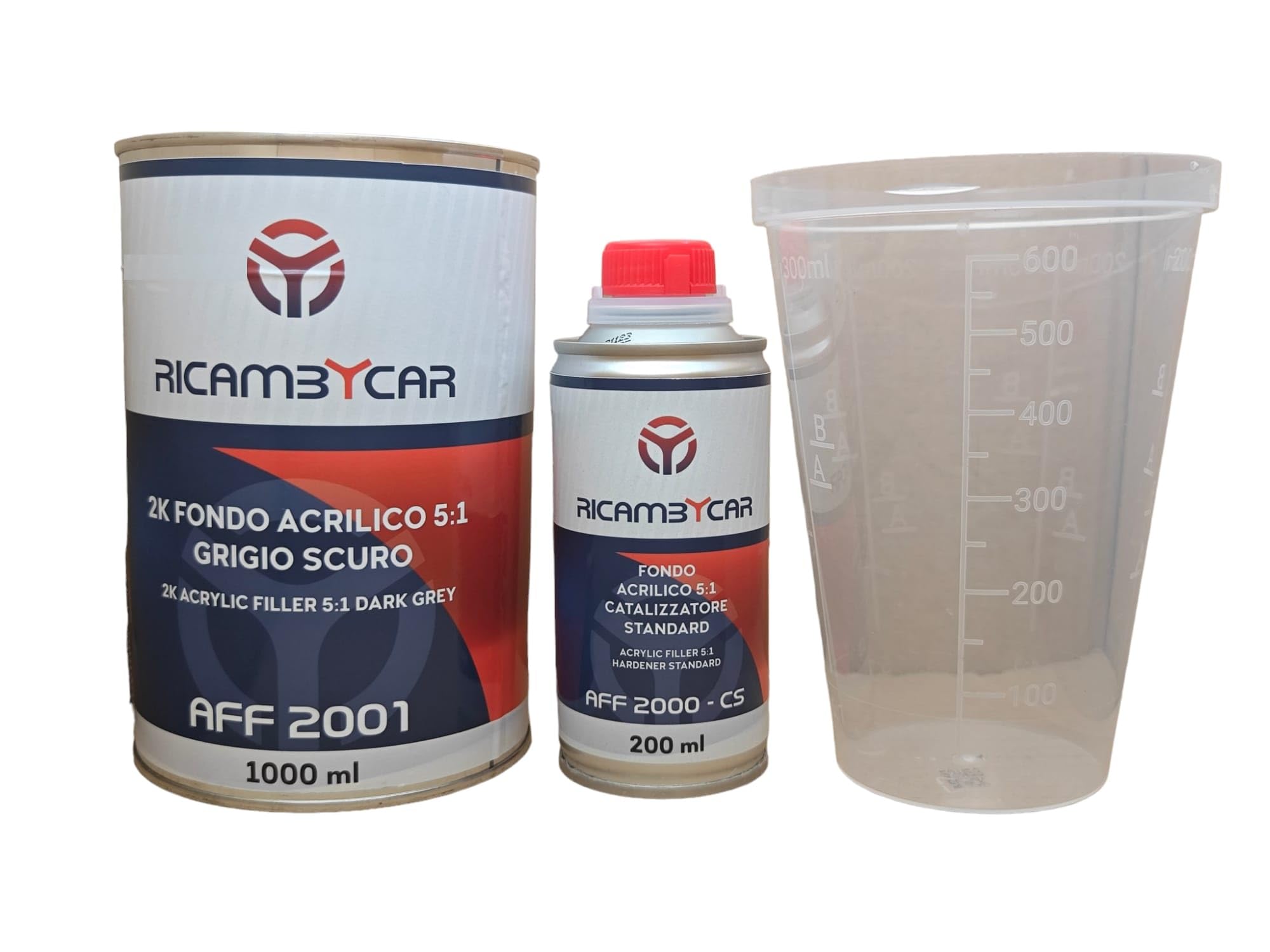 Fondo Acrilico Professionale Grigio Scuro 1L Rapporto 5:1 + Catalizzatore Standard 0,2L per Auto e Moto - Elevata Resa Coprente