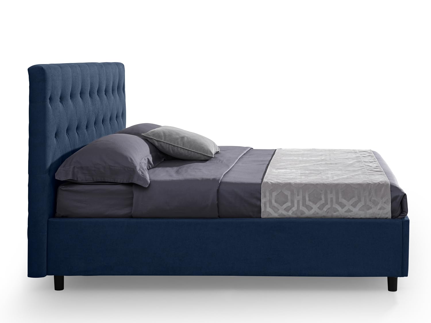 EVERGREENWEB Letto Matrimoniale con CONTENITORE Apertura Idraulica Salvaspazio, Testiera in Tessuto Blu Imbottita, Moderna Struttura RINFORZATA Facile da Montare, Rete a Doghe in Legno 160x190 VENEZIA