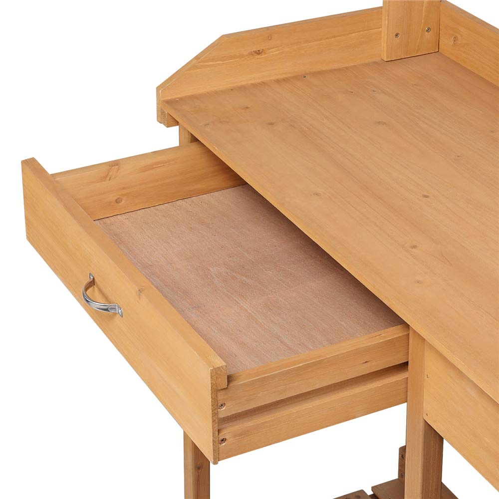 Yaheetech Table de Préparation pour Semis en Bois Plan de Travail avec Tiroirs Amovibles et Etagères de Rangement Couleur du Bois