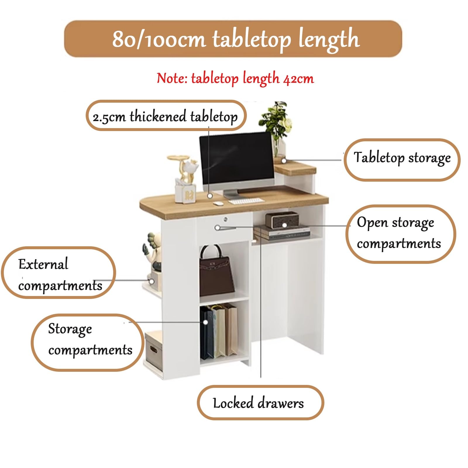 Bancone reception/cassa a forma di L, moderno bancone front-end per ufficio/attività commerciale, con spazio di archiviazione sicuro C1, L-39,3x19,6x41,7 pollici