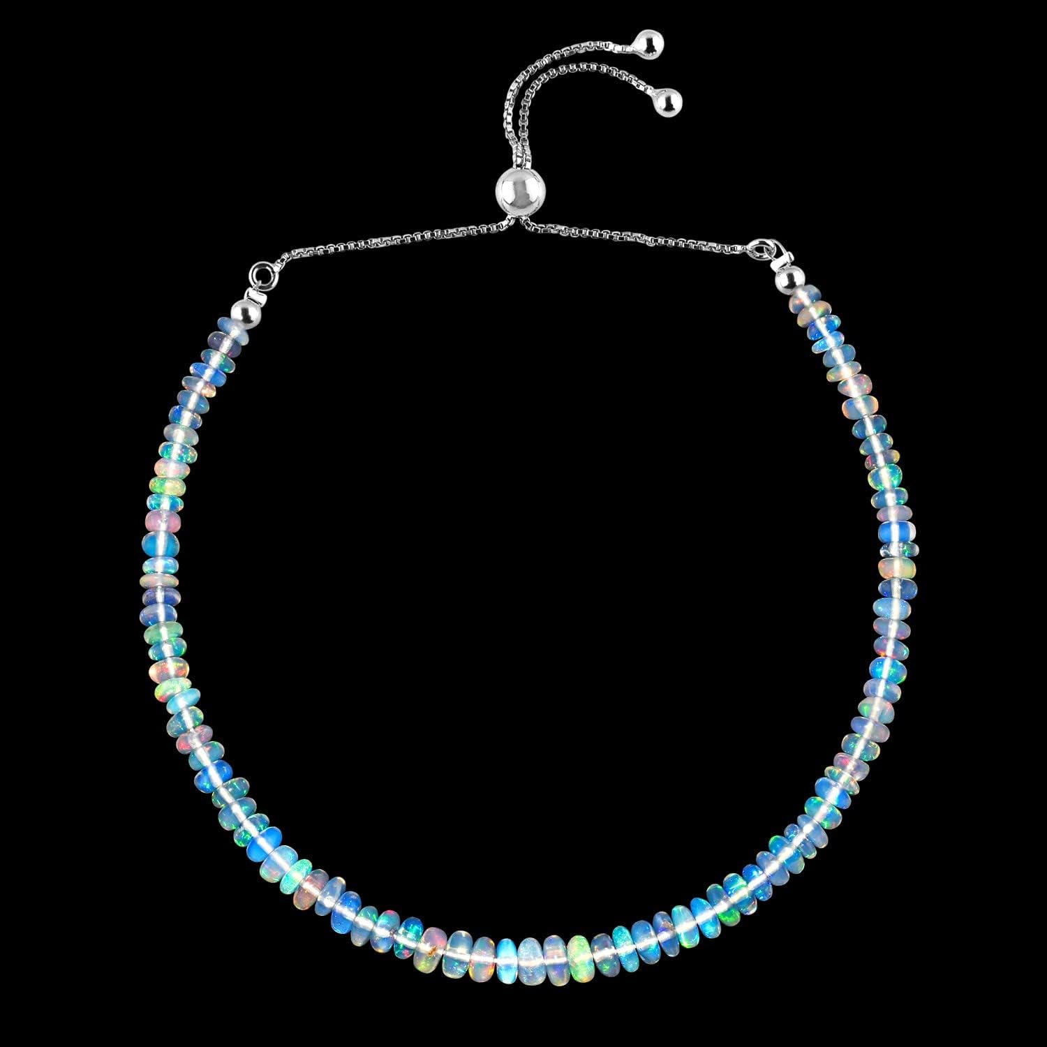 OdrillionGems Natural Ethiopian Opal Gemstone Bolo Bracelets, Pian Beads, 925 Sterling Silver Jewelry, Adjustable, Handmade, Birthday, Gift for Women, Size 10" Inches - Image 4