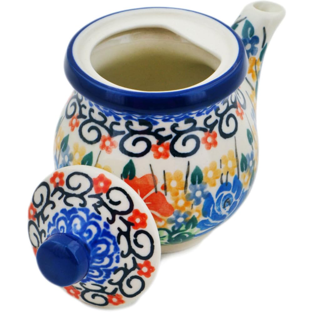 Authentic Polish Pottery Creamer with Lid Signature UNIKAT in Golden Daisies Design Handmade in Boles?awiec Poland by Ceramika Artystyczna + Certificate of Authenticity